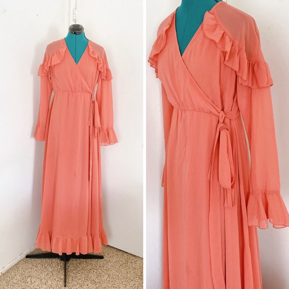 Coral ASOS Maternity Long Maxi Ruffle chiffon Vintage Dress
